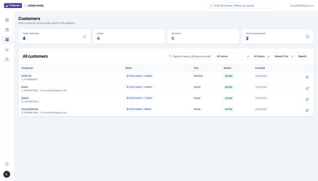 Customer management in GoLaundry
